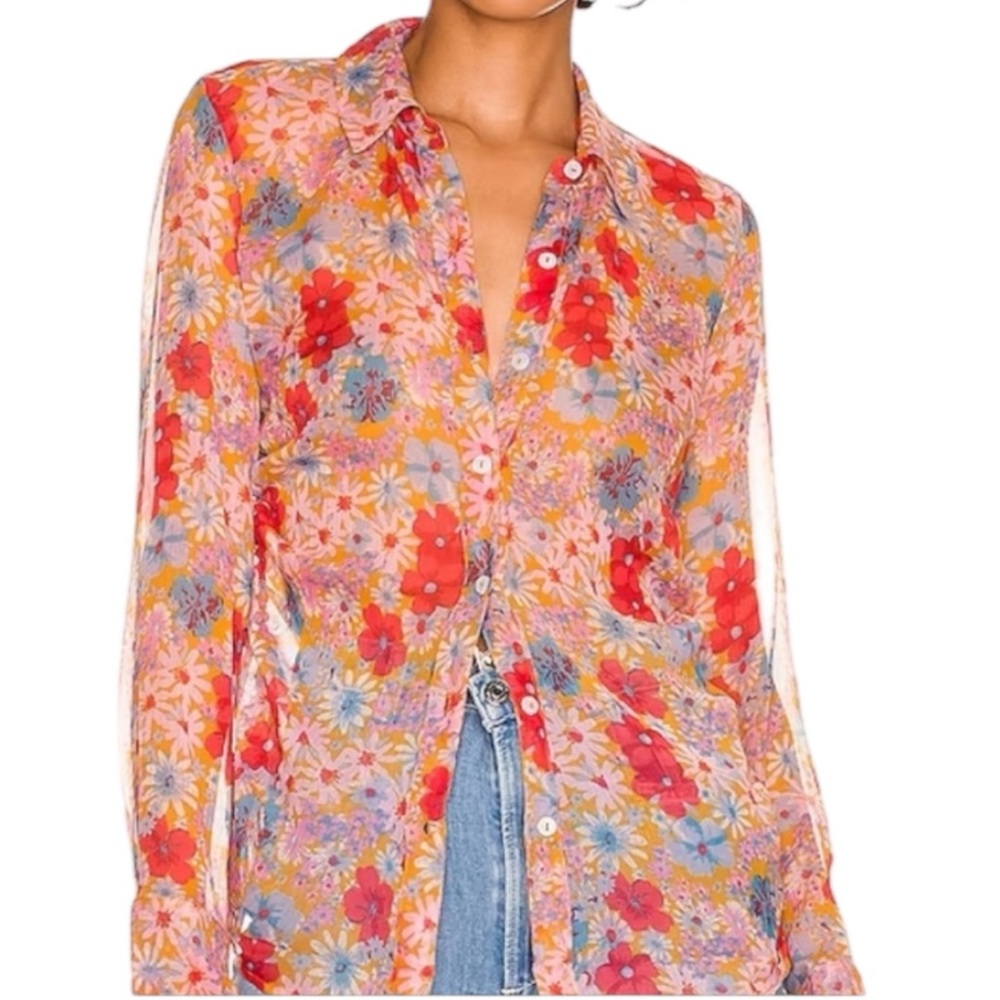 Free People Matilda Slim Button-down in Gold Combo